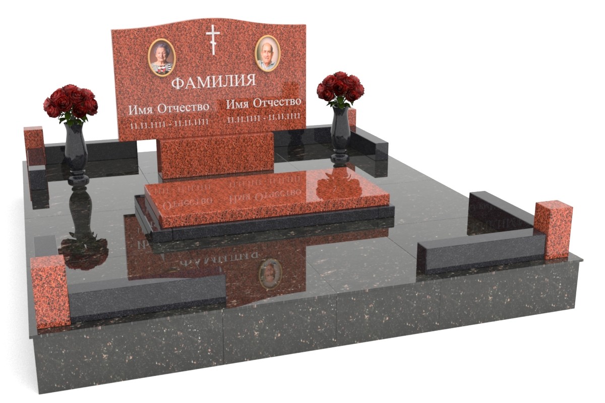 Горизонтальный резной семейный памятник из гранита или мрамора 4